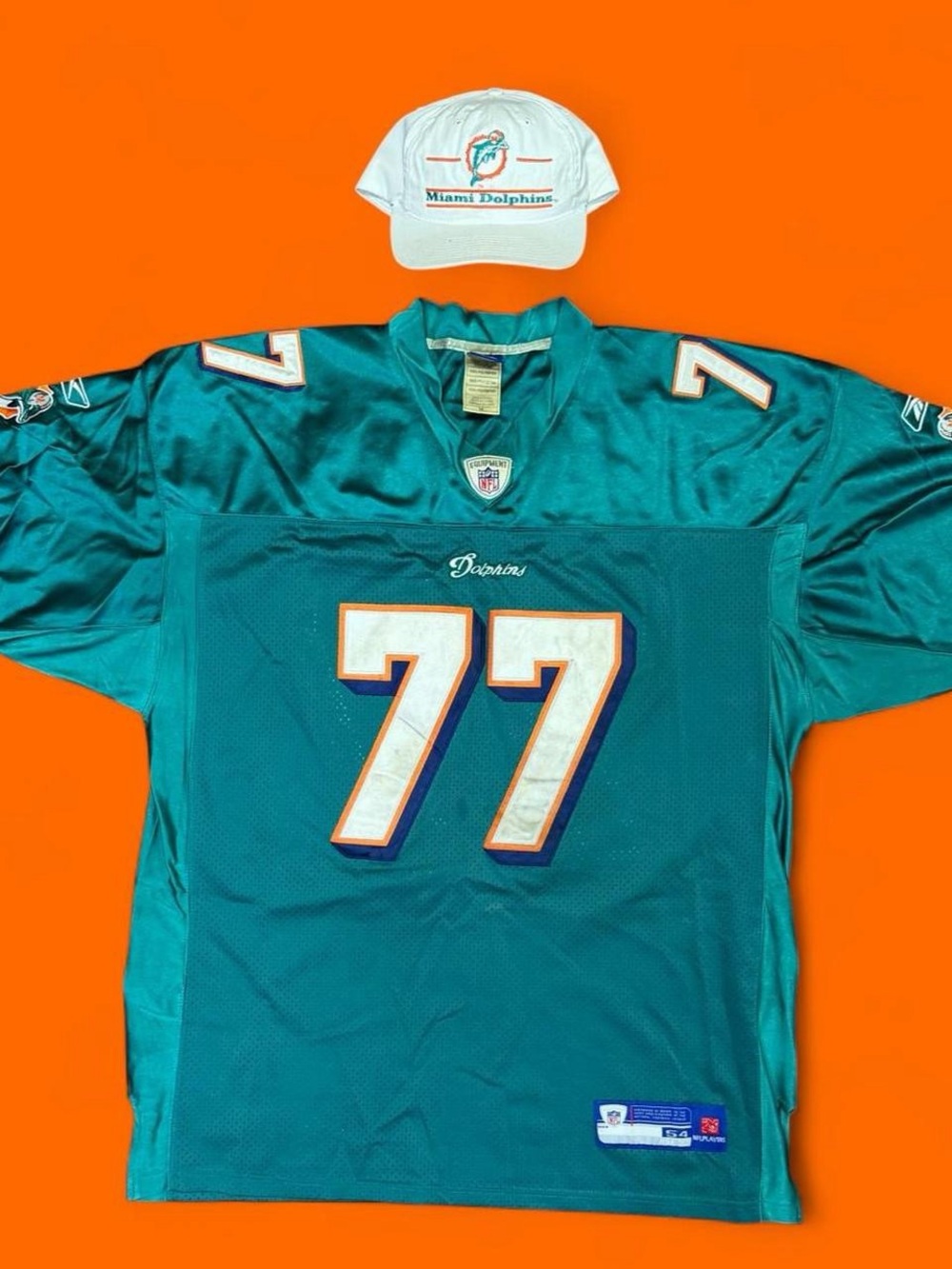 Vintage Reebok NFL Miami Dolphins Jake Long Jersey and Hat